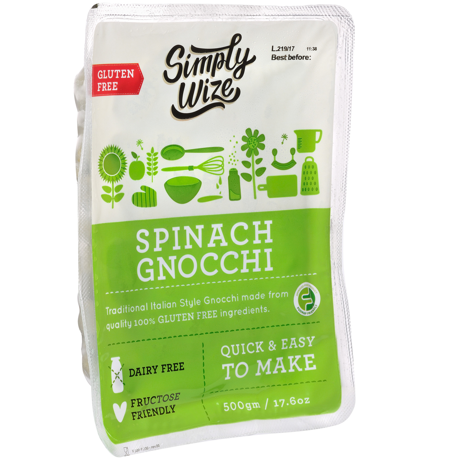 Simply Wize Spinach Gnocchi Gluten Free 500g