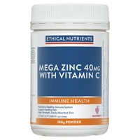 Ethical Nutrients Mega Zinc 40Mg With Vitamin C Raspberry 190G Powder